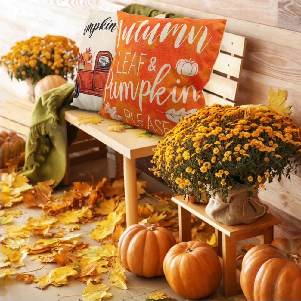 Fall Pillow Covers 18x18 Set of 4 Autumn Pumpkin Thanksgiving Pillow Covers 🎃🍁 - Picture 4 of 7
